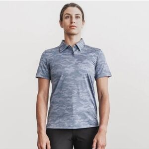 NOBULL Blue Camo Textured Performance Polo Shirt Activewear Golf Size Large